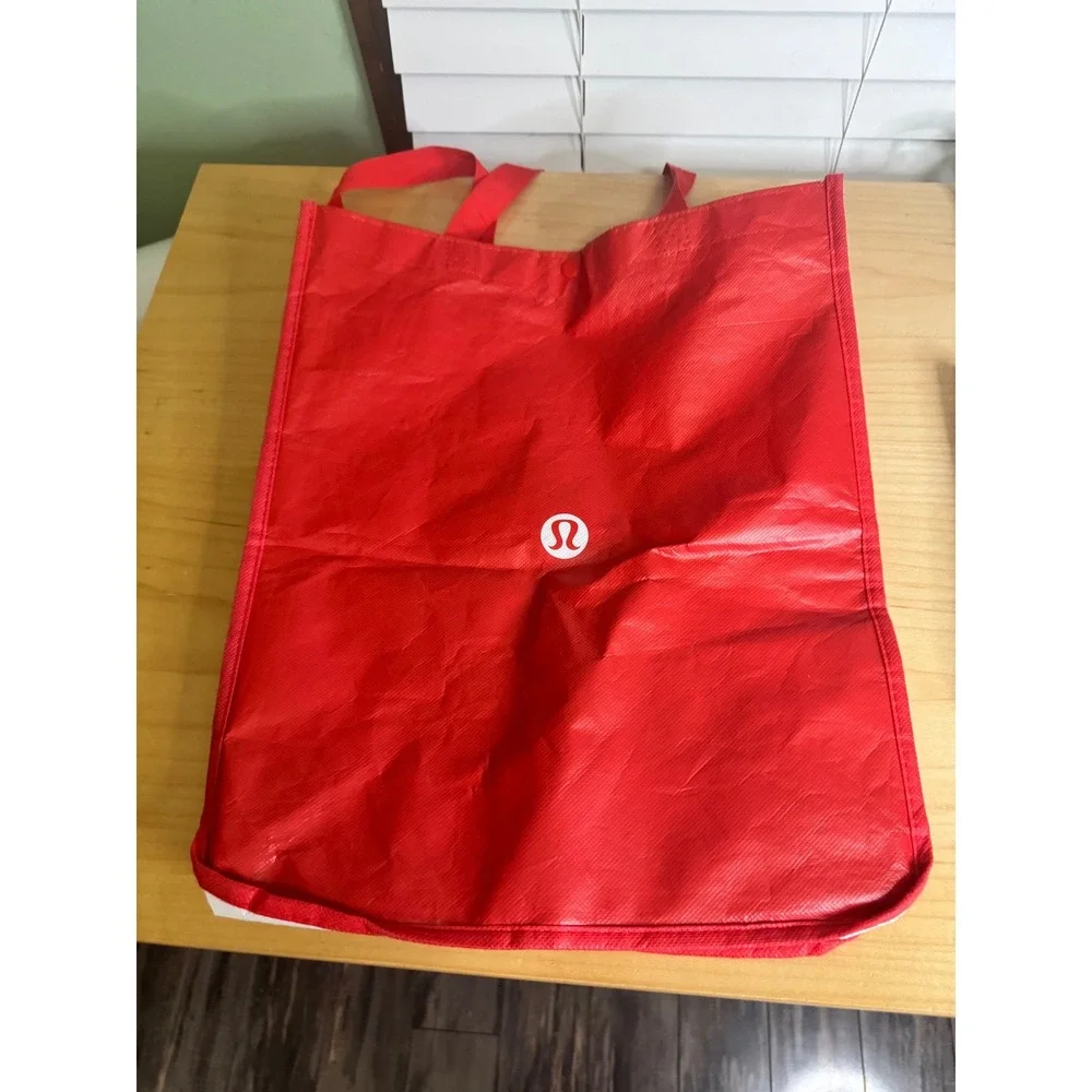 Lululemon Reusable Tote Bag Bundle Set of 3‎ Red Black Green Logo Shopping Bags